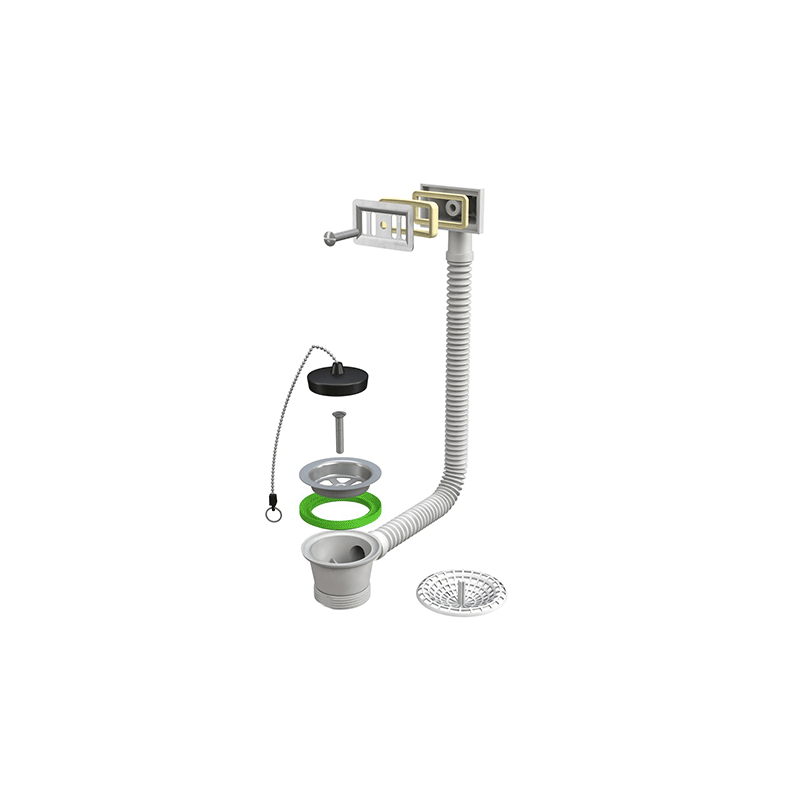 Aeratore per lavello da cucina con griglia inox Ø70 mm, troppopieno flessibile e filtro rifiuti – filettatura 1.1/2"