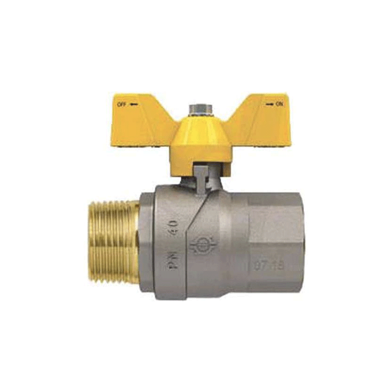 Valvola a sfera gas MF con farfalla gialla – 1/2", 3/4", 1" – ottone nichelato