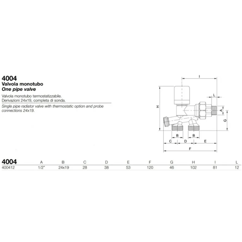 Valvola per radiatori monotubo con sonda – Arteclima 4004 1/2" termostatizzabile