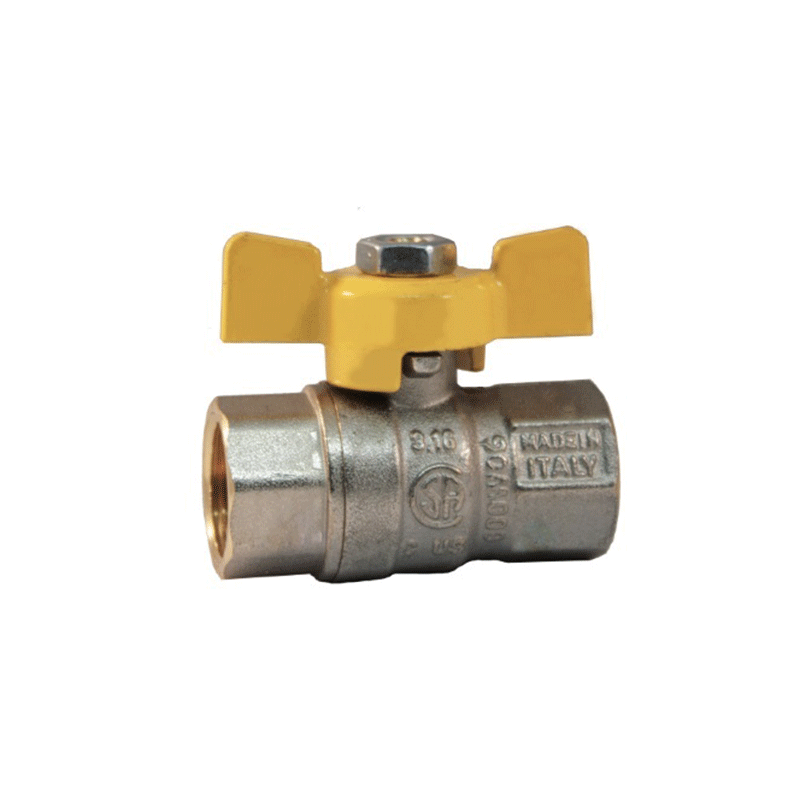 Valvola a sfera gas FF con farfalla gialla – 1/2", 3/4", 1" – ottone nichelato