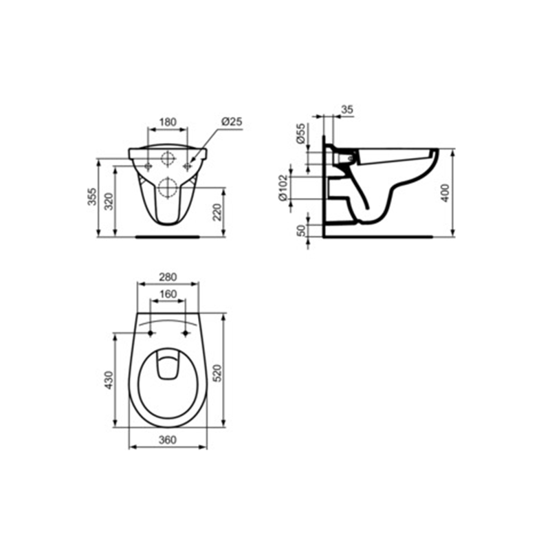 Vaso sospeso Ideal Standard EUROVIT – bianco lucido – 360x520x376 mm – V390601